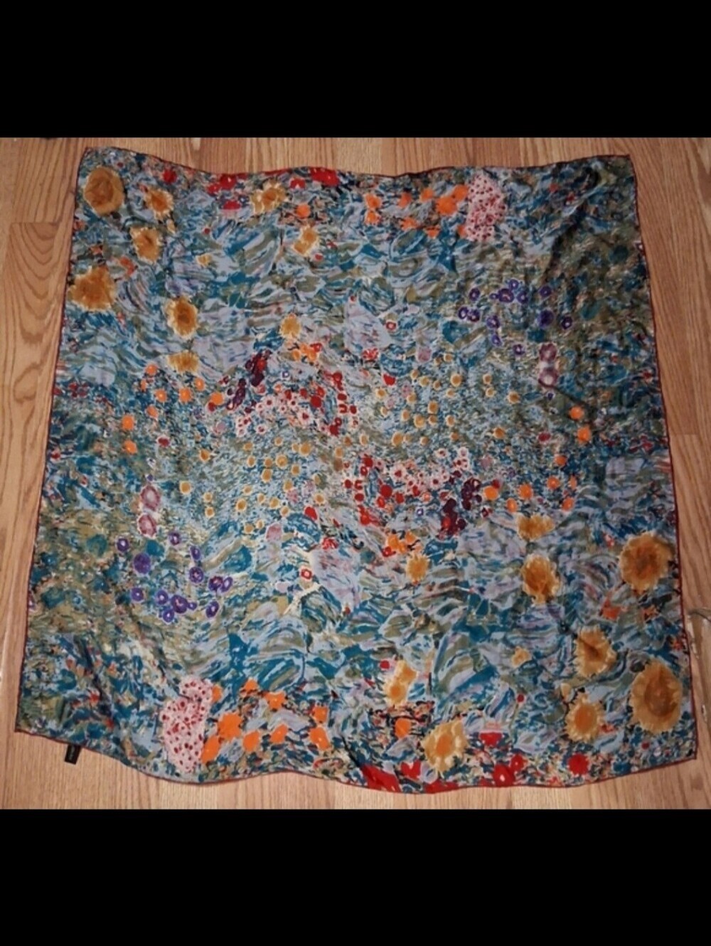 EUC Vintage Gustav Klimt Flower Garden Floral Hand Rolled Silk XL Scarf Wrap